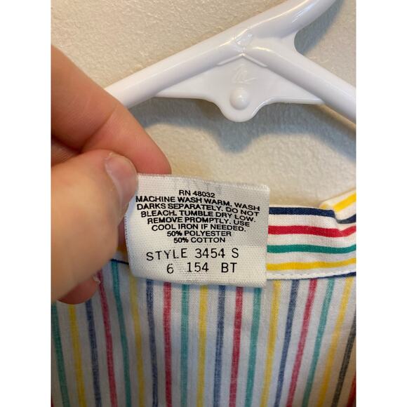 70's Vintage Nikki Rainbow Striped Short Sleeve Button Up Blouse Size 13/14 - Picture 2 of 12